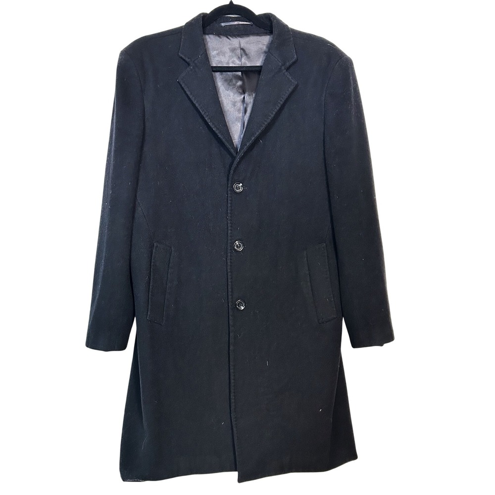 Emmanuelle Khanh Black Wool Blend Single-Breasted Overcoat Men's US 42 Large
